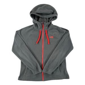 The North Face Womens Fleece Full Zip Hooded Jacket - Grey Orange / Red -  Large